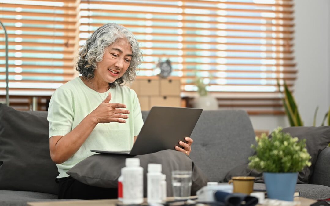 Female on couch during telehealth appointment